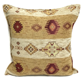 Oker geel en creme kussen - Aztec stripes ± 45x45cm