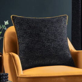 Kussenhoes Chenille met bies - zwart met gouden stiksels -50x50cm