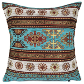 Esperanza Deseo ® kussen - Peru - turquoise en ivoor  ± 45x45cm