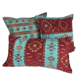 Esperanza Deseo ® kussen - Navajo, turquoise en rood ± 45x45cm