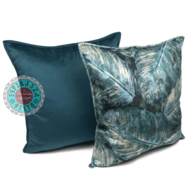 Esperanza Deseo ® vloer/lounge kussen - Turquoise kussen met mooie veren/bladeren print ± 70x70cm