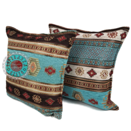 Esperanza Deseo ® kussen - Aztec - turquoise en bruin ± 45x45cm