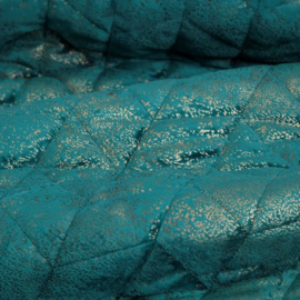 Bedsprei - petrol, teal, zeegroen fluweel met goud 220x240cm