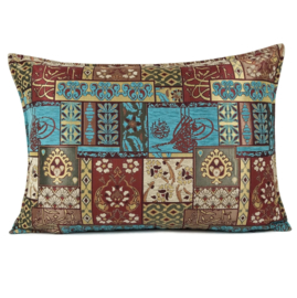 Turquoise kussen - Patchwork rood ± 50x70cm