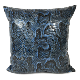 Slangenprint kussen python blauw met zwart ± 45x45cm