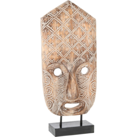Houten masker - Ibiza Bali stijl - 58cm hoog op zwarte voet