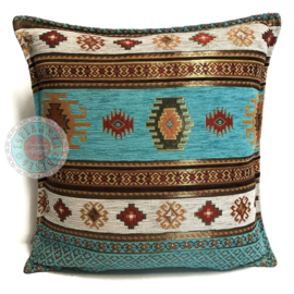 Esperanza Deseo ® kussen - Aztec, turquoise en ivoor ± 45x45cm