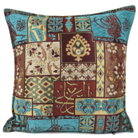 Esperanza Deseo ® kussen - Patchwork turquoise en rood ± 45x45cm