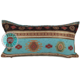 Esperanza Deseo ® kussen - Aztec - turquoise en bruin ± 30x60cm