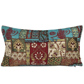 Esperanza Deseo ® kussen - Patchwork turquoise en rood ± 30x60cm