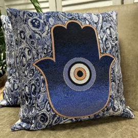 Set van twee kussenhoezen - Gobelin Grieks design Hamsa en Evil-eye - 45x45cm