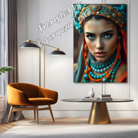 Wall-Art - Canvasdoek "Girl Turquoise en brick ornamenten" kies de gewenste maat in het pop-up menu - prijs vanaf: