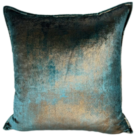 Esperanza Deseo ® kussen - Velvet multichrome - petrol blauw, metallic koper brons ± 45x45cm