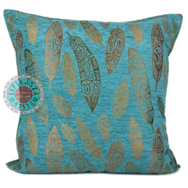 Esperanza Deseo ® vloer/lounge kussen - Boho Feathers  turquoise ± 70x70cm