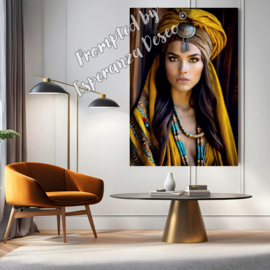 Wall-Art - Canvasdoek "Woman Maya oker en turquoise" kies de gewenste maat in het pop-up menu - prijs vanaf: