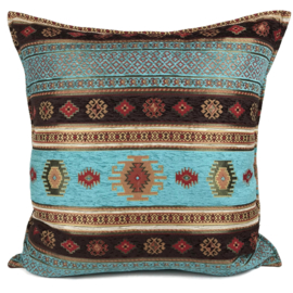 Esperanza Deseo ® kussen - Aztec - turquoise en bruin ± 60x60cm