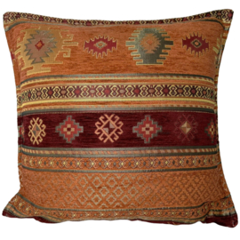 Brick oranje met bordeaux kussen - Aztec ± 40x40cm