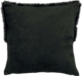 Zwart met grijze kussenhoes - zwart bont en gemêleerde grijze stof ± 45x45cm