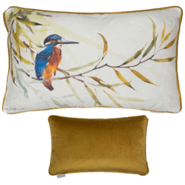 Kussenhoes met bies - ijsvogel wit met goud - 40x60cm