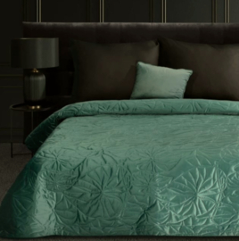Bedsprei - eucalyptus, jade groen fluweel met blad motief 280x260cm