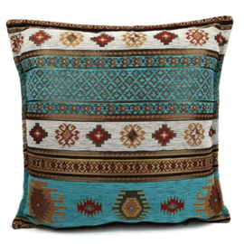 Esperanza Deseo ® kussen - Aztec, turquoise en ivoor ± 45x45cm