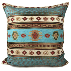 Esperanza Deseo ® kussen - Aztec, turquoise en crème ± 60x60cm