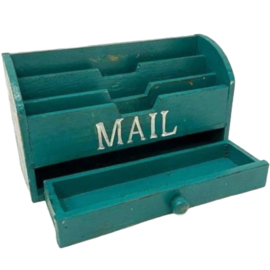 Houten post opbergbak "mail" - petrol, turquoise groen - 30x10x16