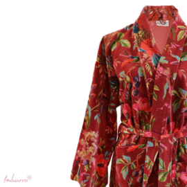 Kimono turquoise, aubergine paradise velours maat 36 t/m 46