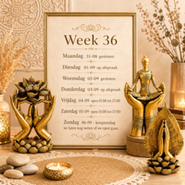 Openingstijden winkel week 36 - 2026  31/08 t/m 06/09/2026
