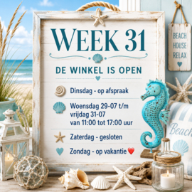 Openingstijden winkel week 31 - 2026  27-07 t/m 02-08