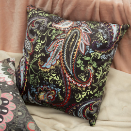 Zwart velvet kussenhoes met paisley motief 45x45cm