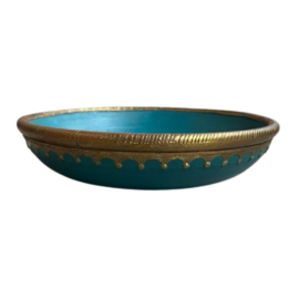 Houten decoratieve schaal - Turquoise en goud - Ø 32 cm