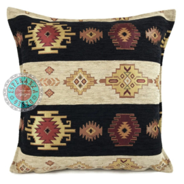 Zwart met creme kussen Aztec stripes ± 45x45cm