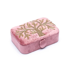 Sieraden- en tarotdoos fluweel roze met Levensboom