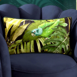 Kussenhoes met bies - jungle en papegaai - groen en geel tinten - 30x50cm