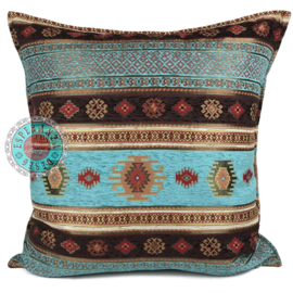 Esperanza Deseo ® vloer/lounge kussen - Aztec - turquoise en bruin ± 70x70cm