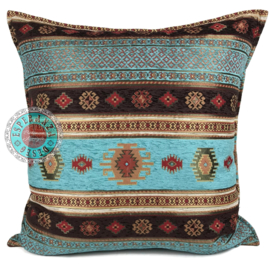 Esperanza Deseo ® kussen - Aztec - turquoise en bruin ± 60x60cm