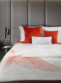 Bedsprei - wit met oranje- velvet 220x240cm met kraanvogel