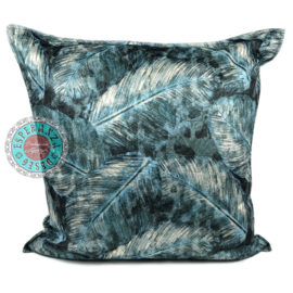 Turquoise kussen met mooie veren/bladeren print ± 60x60cm