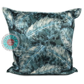 Esperanza Deseo ® vloer/lounge kussen - Turquoise kussen met mooie veren/bladeren print ± 70x70cm