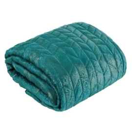 Bedsprei - petrol, teal, zeegroen fluweel met goud 220x240cm