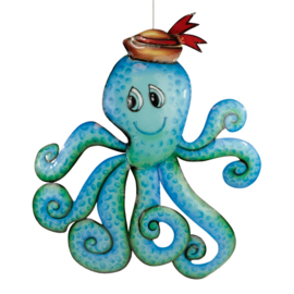 Wanddecoratie metaal octopus met hoed 53x52x4cm