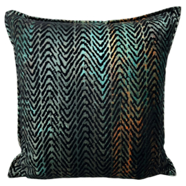 Esperanza Deseo ® kussen - Velvet multicolor - zwart, smaragd groen, petrol, koper metallic ± 45x45cm