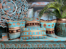 Esperanza Deseo ® kussen - Peru - turquoise en bruin ± 45x45cm