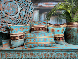 Esperanza Deseo ® kussen - Aztec - turquoise en bruin ± 45x45cm