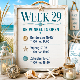 Openingstijden winkel week 29 - 2026 16-07 t/m 18-07