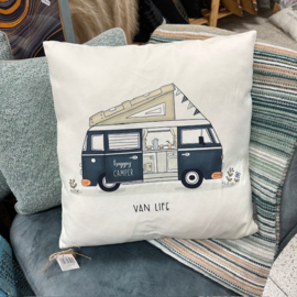 Camperbus kussen -Van Life - petrol 45x45cm (incl. binnenkussen)