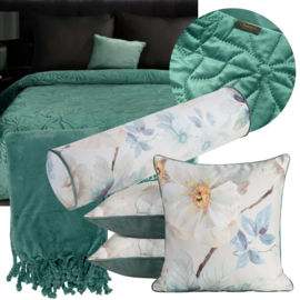 Kussen velvet - 60x60cm - wit, mint en blauw incl. vulling