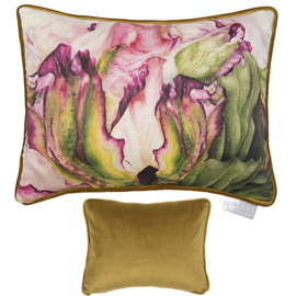 Klein kussenhoesje katoen met bies - aquarel bloemen - roze en goud - 25x35cm
