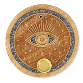 Mango houten - wierook-kegel-houder - Spiritueel oog - met sodaliet steentjes